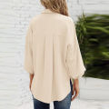 Women Casual Button Down Blouses 3/4 Sleeve Lapel Irregular T-shirt v Neck Loose Solid Color Cardigan Tops. 