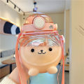 1000 ML Summer Cute Chubby Water Bottles For Girls Kids School Milk Bubble Tea Double Drink Plastic Bottle With Straw Strap Cups. 