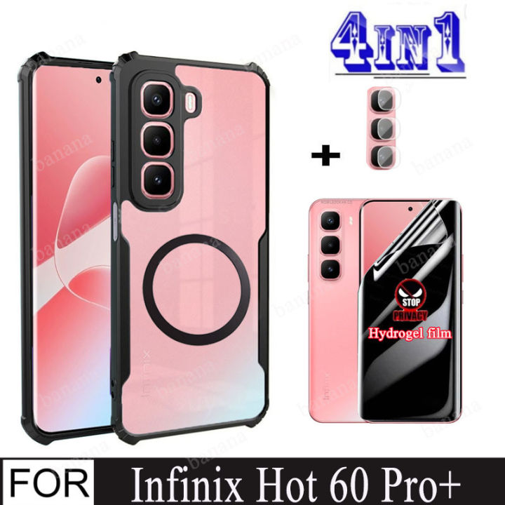 4in1 Infinix Hot 60 Pro+ Anti-fall Mobile Phone Case With Magnetic Wireless Charging Sticker for Infinix Hot 60 Pro Anti-Spy Privacy Hydrogel Film + Lens Film