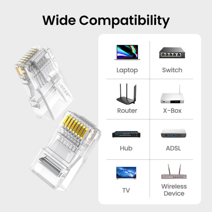 UGREEN%20RJ45%20Connector%2050pcs%20100pcs%20CAT6%20RJ45%20Gold-plated%20Ethernet%20Cable%20Crimp%20Connectors%20for%20UTP%20Network%20Cable%20-%20Image%204