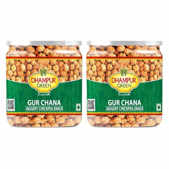 Dhampure Speciality Gur Gud Chana, 400g (200g x 2) | Channa Snacks with Natural Jaggery with Roasted Chickpeas Healthy Lite Snacks with No Added Sugar Preservatives Chemical Color, Natural Flavor (FROM INDIA) SAB