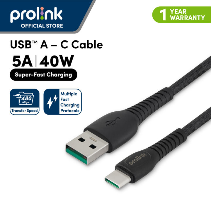 Prolink Cable Prolink 40W 5A Super Fast Charge USB A- C Cable (1 meter) Android Phone ...