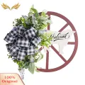 SuperRide Farmhouse Wreath Rustic Farmhouse Welcome Sign with Cow Wheel Garland Non-fading Front Door Hanging Wreath Spring Farmhouse Wreath. 
