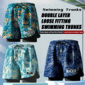 2 Layer Men Swimming Pants Men Flat Pentangle Swimsuit Professional Beach Adult Swimming Gear. 