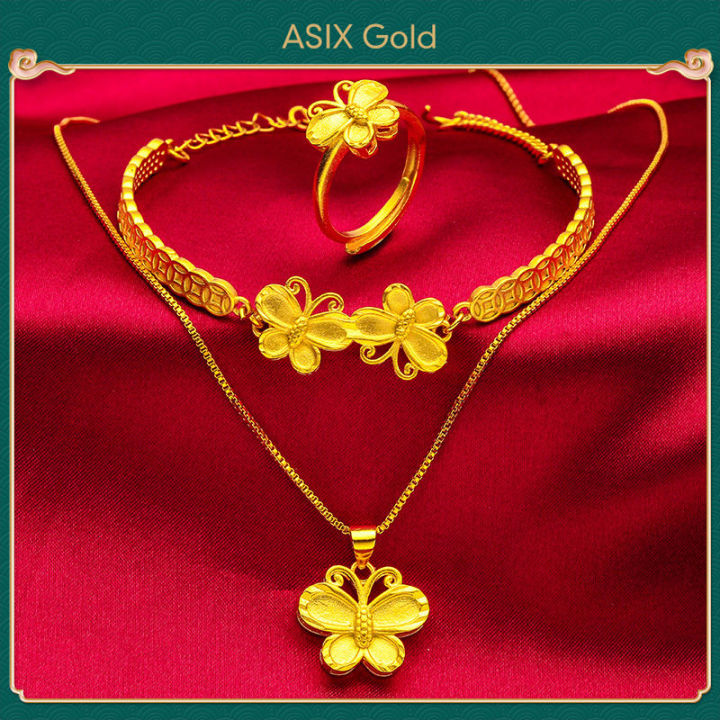 ASIX GOLD Gold Plated Womens Jewelry Set Butterfly Necklace Ring is a great gift, the color will not turn black or peel off.