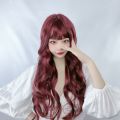 Heat Resistant Cosplay Lolita Wigs Sweet Curly Halloween Party Synthetic Wigs with Bangs Pink Breathable Long Wavy Wig for Women. 