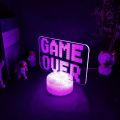 Gaming Room Computer Desktop Setup Lighting Decor 3D Illusion GAME OVER Sign Night Lamp Playstation Nintendo Player Cool Gift. 