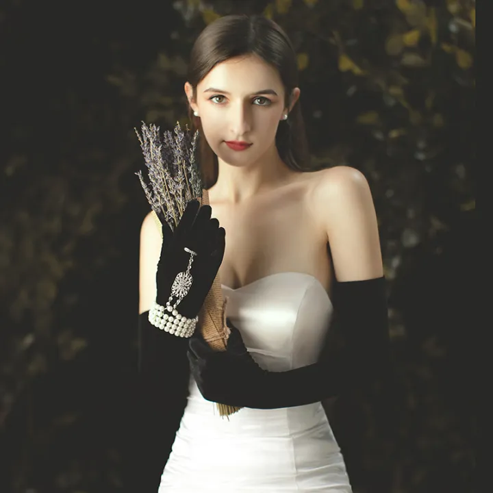 LibiLuxury%20XINMEIJI%20Wedding%20Bridal%20Long%20Opera%20Handschuh%20Black%20Gloves%20for%20Apparel%20Velvet%20Finger%20Brides%20Bridesmaid%20Gloves%20WG011%20-%20Image%202