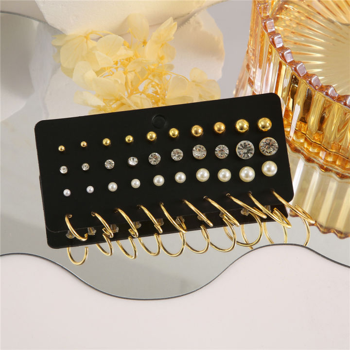 Fashion%20Classic%20Simple%20Small%20Stud%20Earrings%20for%20Women%20Girls%20Gold%20Color%20Crystal%20Rhinestone%20Pearl%2020%20Pairs%20Per%20Set%20Earring%20Jewelry%20-%20Image%203