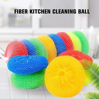 Sponge Cleaner Round 6Pcs Multi Colour Nylon Plastic Circle Sponge Scrubber Kitchen ...