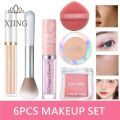 6PCS BEAUTY MAKEUP COMBINATION SETLiquid Eye Shadow+1PC Blush Brush+Lameila Monochrome Powder Blusher+Lameila Set Up Powder+SVMY ConcealerPowder Puff Air Cushion Sponge Makeup Egg. 