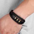Fashion 3 Layers Black Punk Style Design Leather Bracelet for Men Stainless Steel Magnetic Button Birthday Gift Male Bracelets. 