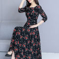 bellylady Women Cotton Sweet Floral Printing Dress Long Sleeves Large Size A-line Skirt Fashion Loose High Waist Dress. 