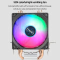 RGB CPU Cooler Radiator 2 Heat Pipe 9cm Cooler Fan Hydraulic Bearings Colorful Light Effect Computer Accessories for INTEL AMD. 