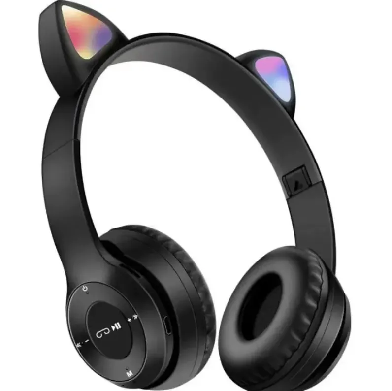 P47M Cute Fashion Cat Ears Wireless Headphones Flash Light LED RGB