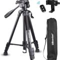 UBeesize 60-inch Camera Tripod, 5kg/11lb Load TR60 Load Portable Lightweight Aluminum Travel Tripod with Carry Bag & Bluetooth Remote, for DSLR SLR Cameras Compatible with iPhone & Android Phone. 