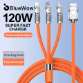 BlueWow The New 3 In 1 180 Degree Rotating Head 120W 6A 1.2m Data Line Super Charging for Xiaomi Huawei Iphone USB Metal Cable. 