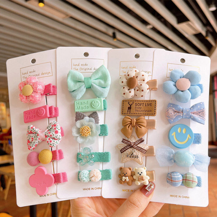 5pcs/Set Cute Cartoon Girls Hair Clips Sweet Princess Bowknot Flower Baby Hairpin Headwear Accessories