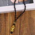 Feng Shui Pi Xiu Pendant Necklace -Bring Wealth Good Luck Charm Necklace -Chinese Feng Shui Faith Obsidian Stone Beads Necklace. 