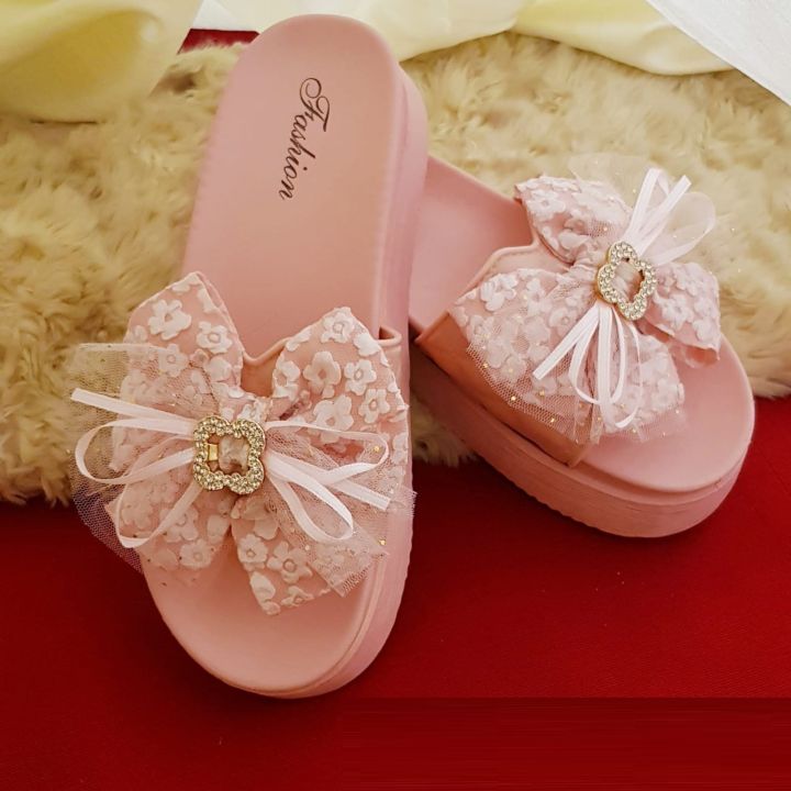 Bow shaped slippers for women wearing fashionable round toe thick sole anti slip