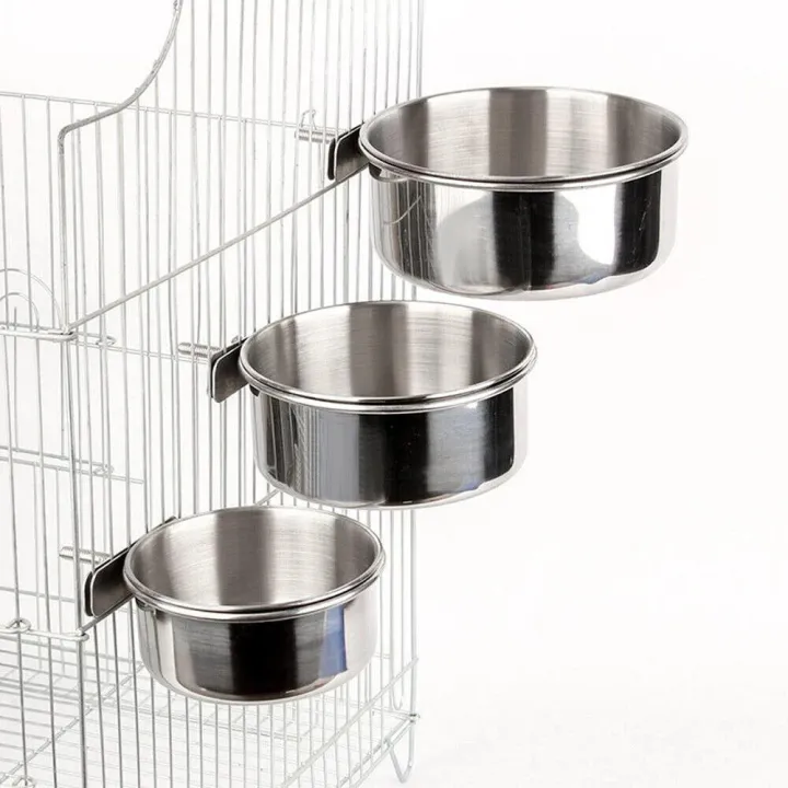 Pet Stainless Steel Food Water Bowl Bird Feeder Crate Cage AU 10/12/14cm Parrot