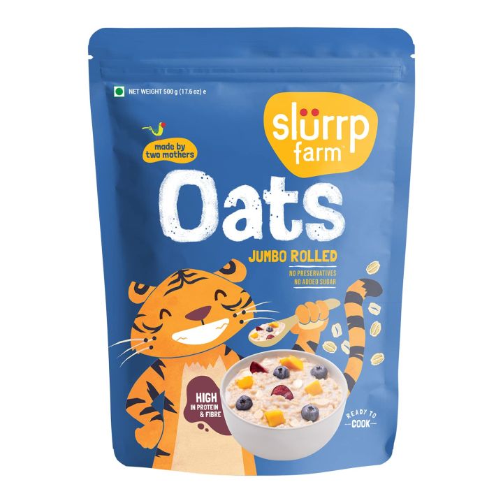 Slurrp Farm Rolled Oats, 100% Natural Wholegrain, High Protein & Fiber, Healthy Food with No Added Sugar, Breakfast Cereal, Healthy Snack, Dalia Porridge, 500g (FROM INDIA) SAB