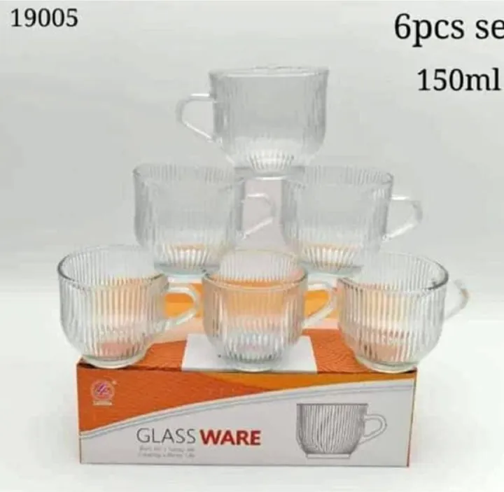 6pcs 120ml Small Clear Vertical Stripe Glass Cup