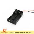 Plastic 3V double dual 2 AA battery cell holder box case compartment with wire leads. 