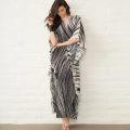 【ZIME】Zebra Print Maxi Dress With Belt Women's Black And White Stripes Print Waist Sash Long Kaftan Trendy Simple Style Elegant Gown Quick Drying Materials Swimsuits Beach Wear. 