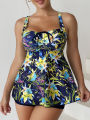 2023 Floral Printed Tankini Set Two Piece Swimsuit Short Women Drawstring Swimwear Female Bathing Suit Beachwear Swimming Summer. 
