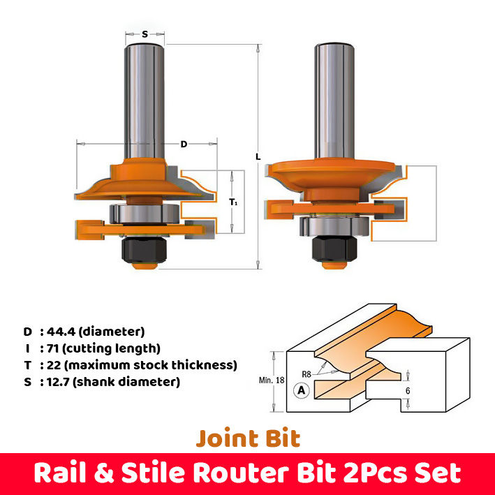 Router bit 2Pcs Woodworking Joint bit Rail & stile router bit set