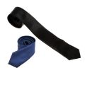 2 Pcs Casual Necktie Polyester Narrow Neck Tie Skinny Solid Dark Thin Necktie, Black & Blue. 