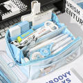 10 Layers Large-capacity Pencil Bag PVC Transparent Pencil Case Large Opening Square Pencil Bag Students Stationery Pouch. 