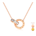 CELOVIS Athena Interlocking Zirconia Double Ring Pendant with Roman Numeral Chain Necklace for Women ( 18K Rose Gold/ Gold ). 