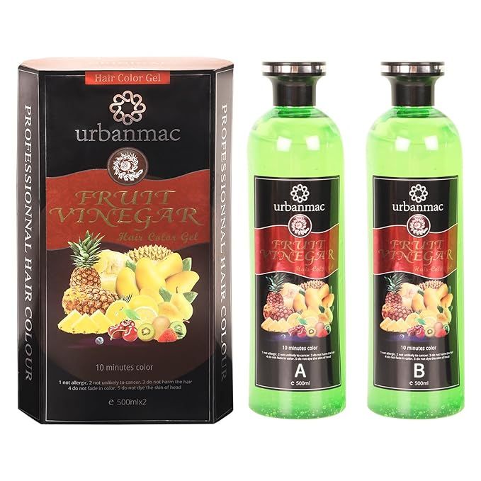 URBANMAC Fruit Vinegar Gel Hair Color Natural Hair Color Dye for Black Hair Dye(500ml x 2) - Black  REV
