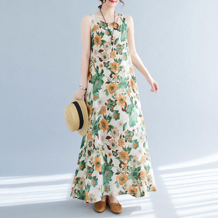 Yfashion%20Summer%20Sleeveless%20Tank%20Dress%20For%20Women%20Cotton%20Bohemian%20Printing%20Cotton%20Linen%20Long%20Skirt%20Loose%20Casual%20Dress%20-%20Image%203