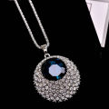Chain Necklace Rhinestone Inlaid Vintage Long Round Pendant Necklace for Women. 