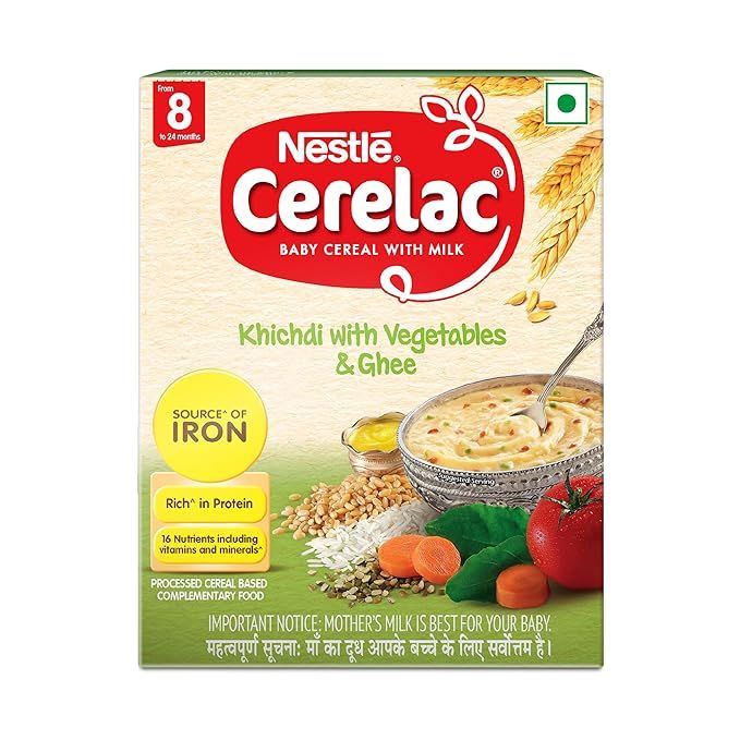 CERELAC Baby Cereal with Milk , Khichdi with Vegetables & Ghee , From 8 to 24 Months ,Stage 2, Source of Iron & Protein , 300g Bag-In-Box Pack