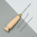 4Pcs Leather Sewing Awl Kit DIY Needle With Wooden Handle Set Leather Canvas Tent Shoes Punch Curved Crochet Repairing Hook Tool. 