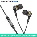 BOROFONE BM90 Type-C Wire Controlled Digital Earphones With Microphone Supports Calls Type-C Audio Plug Wired Headset For Huawei Xiaomi Samsung iPhone/ iPad. 