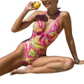 Women One-piece Halterneck Bikini Swimsuit Printed Padded Hollow Sleeveless Backless Bodysuit Attractive Beachwear. 
