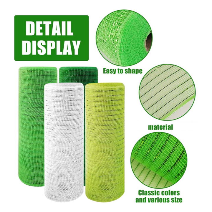 4%20Roll%20Plastic%20Mesh%20Flower%20Packing%20Gauze%20Green%20White%20Wired%20Edge%20Ribbon%2010%20Inch%20X%2030%20Feet%20Poly%20Deco%20Mesh%20Ribbon%20-%20Image%202