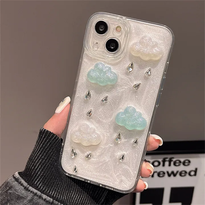 Korea%20INS%20Cute%20Cartoon%203D%20Diamond%20Raindrops%20Clouds%20Soft%20Phone%20Case%20For%20iPhone%2014%2013%2012%20Pro%20Max%2011%20Lovely%20Shockproof%20Back%20Cover%20-%20Image%203