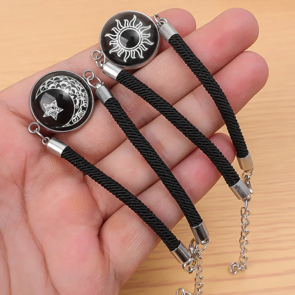 2pcs Sun and Moon Lovers Time Gem Luminous Couple Bracelet Valentine's Day  Men's and Women's Set Stainless Steel Bracelet