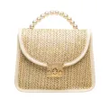 Ladies Sweet Style Messenger Bag, Girls Creative Straw Braid Faux Pearl Hand Grip Handbag Chain Shoulder Bag for Dating Beach. 
