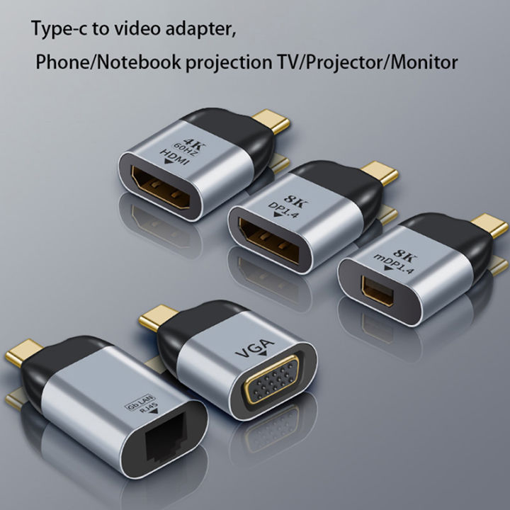 UHD 8K Type-C to Hdmi/VGA/DP/RJ45/Mini DP Video Converter 4K 60Hz USB C Adapter