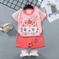 Yfashion Kids T-shirt Set Cartoon Printing Short Sleeve Cotton Tops Shorts Suit For 1-4 Years Old Boys Cotton Girls. 