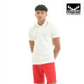 Moose Men’s Minimal Stripe Polo T-Shirt – Powder White. 