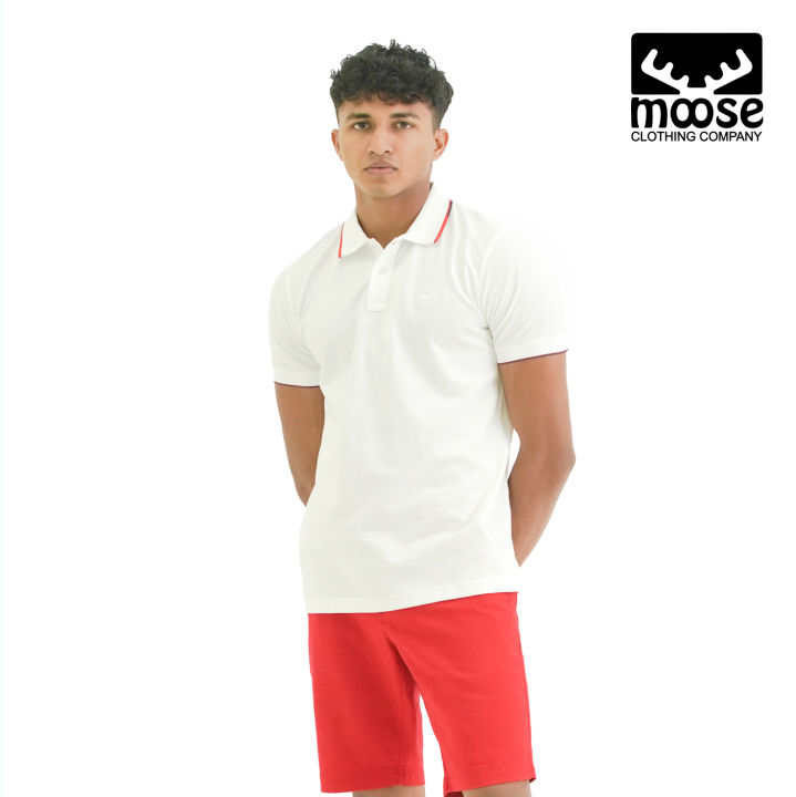 Moose Men’s Minimal Stripe Polo T-Shirt – Powder White