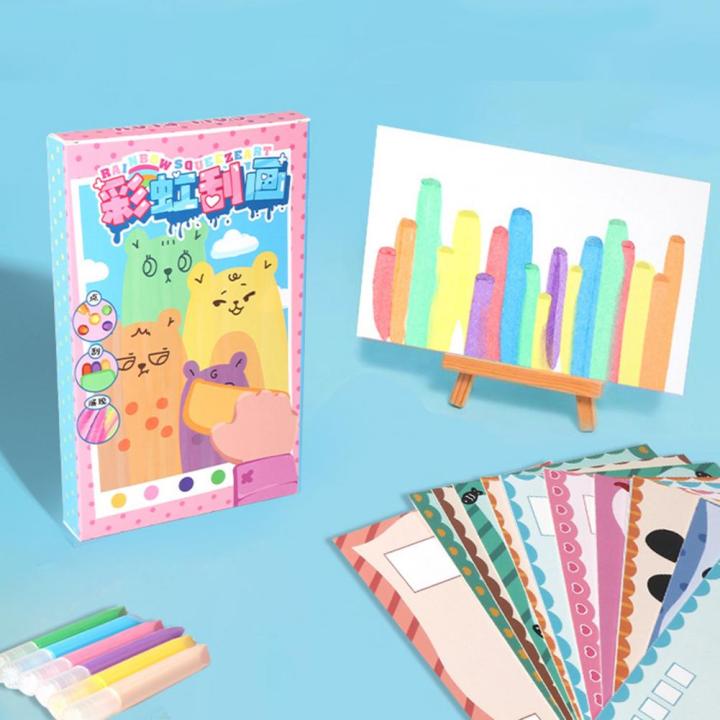 1 Set DIY Rainbow Scratch Painting Kit with Paints Pens Scraper Sticker Educational Rainbow Scratch Art Paper Toy Birthday Gift